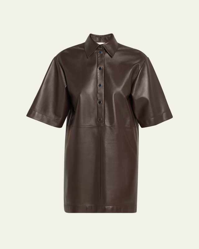 Leather Elbow Sleeve Short Dress